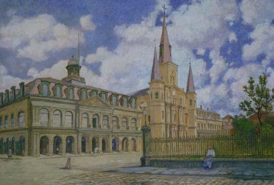 William Woodward Painting of view of Jackson Square French Quarter of New Orleans, France oil painting art